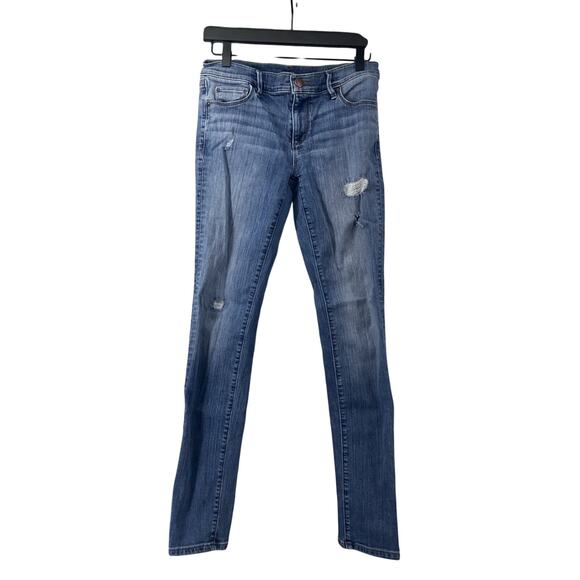 LOFT Modern Skinny Jeans Women's 27/4 Blue Stretch Denim Distressed Low Rise - Picture 1 of 13